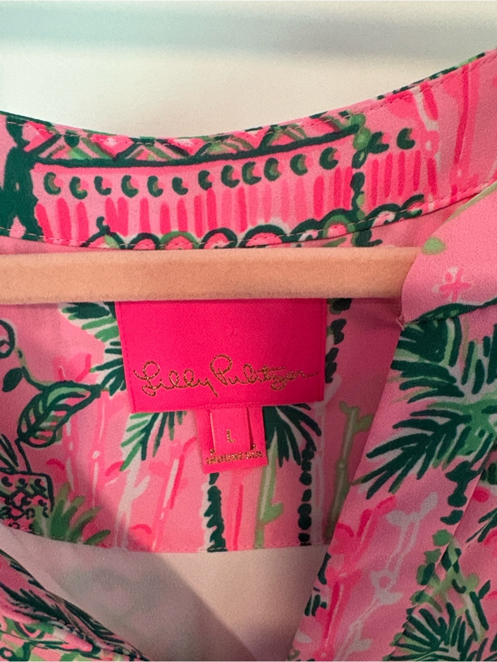 Lilly Pulitzer Pink and Green Tropical Print Smocked Waist Tunic Dress - Picture 3 of 3